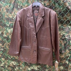 New Men’s Western Cut Two Button Genuine Leather Brown Blazer Jacket 112